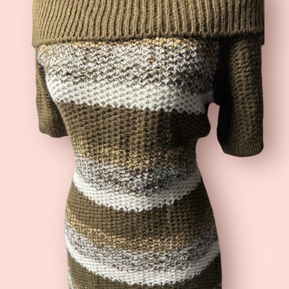 Vtg Y2k Stripe Turtleneck Sweater Dress Large Chunky Knit Mini Fairy Whimsygoth - Picture 2 of 5